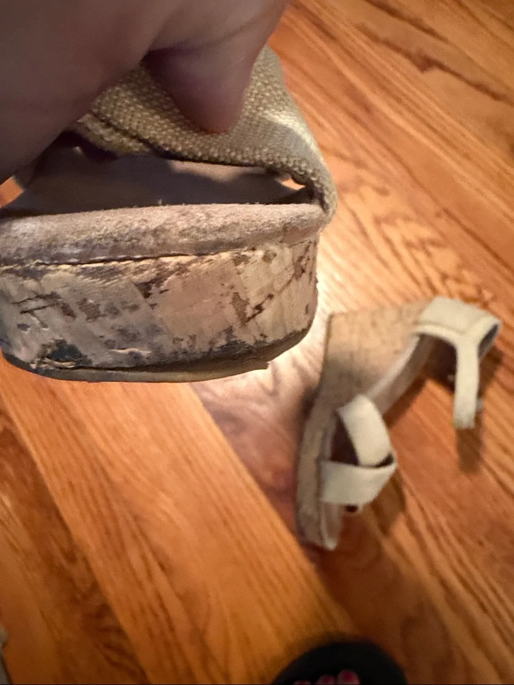 Toms Beige Canvas Cork Wedge Sandals with Ankle Strap size 7